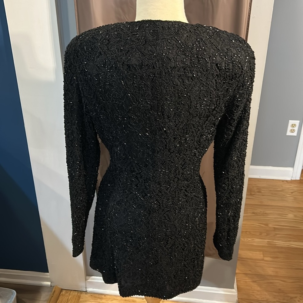 Carmen Marc Valvo for Henri Bendel gorgeous Black lace beaded evening jacket sz8 - Picture 7 of 16